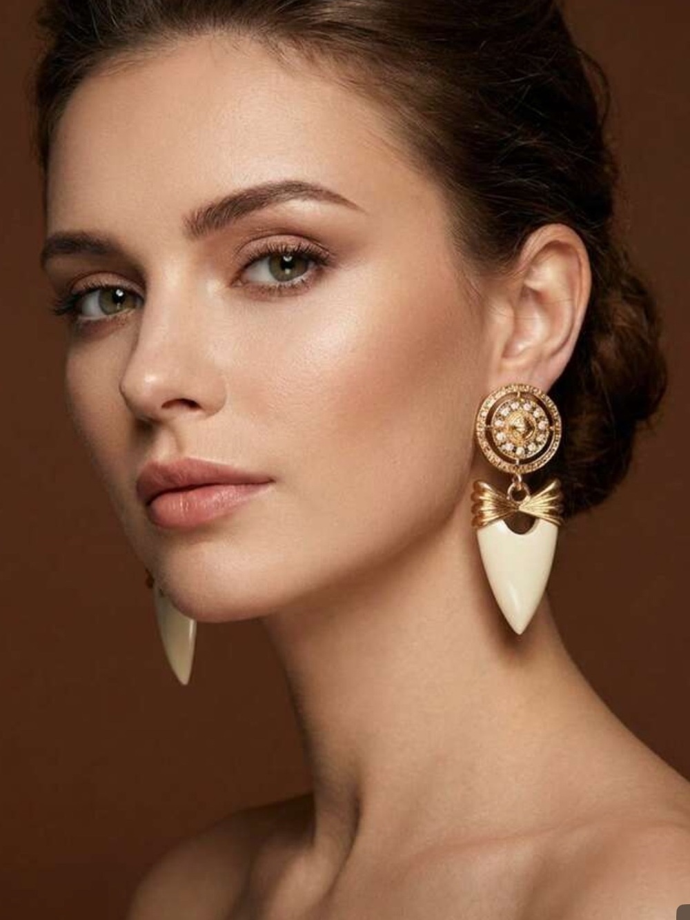 Givenchy Gold and Cream Drop Earrings with Ornate Medallions